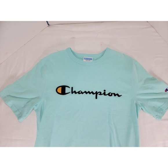 Champion Mint Green Embroidered Patch T-shirt Unisex Medium M - Picture 2 of 6